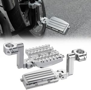 KEMIMOTO CNC Aluminum Highway Pegs with Expandable Heel Rests 1.25" Highway Long Angled Pegs Adjustable Fit for Street Glide Road King Road Glide Softail Dyna Sportster 1-1/4" Engine Guard Chrome