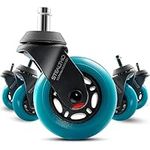 STEALTHO Patented Replacement Office Chair Caster Wheels Set of 5 - Protect Your Floor - Quick & Quiet Rolling Over Cables - No More Chair Mat Needed - Blue Polyurethane - Standard Stem 7/16 inch