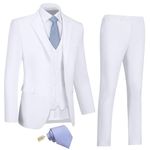 Amyox Men's Slim Fit 3 Piece Suit Two Button Business Wedding Dress Tux Suit Set Jacket Vest Pants with Tie, White, 3X-Large