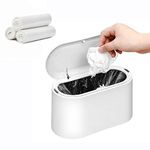 SUBEKYU Mini Trash Can with Lid,Small Trash Can,Desk Trash Can,Countertop Mini Garbage Cans,Tiny Waste Basket,White,with 3 roll Bags