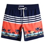 MaaMgic Mens Solid Swim Trunks Quick Dry 4 Way Stretch Mesh Lining Swimwear Bathing Suits,Sunset Navy,Large