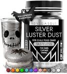 MONÉGASQUE Silver Lustre Dust Edible Glitter for Cakes 15g – Premium Silver Edible Glitter for Drinks - Edible Silver Glitter for Halloween Cake Decorations - Silver Luster Dust - Food Colouring