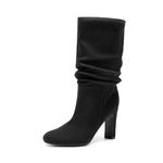 DREAM PAIRS Slouch Boots for Women Mid Calf, Women's Fashion Almond Toe High Heel Fall Winter Dressy Fall Boots,Size 8,Black-Suede,SDMB2407W