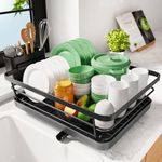 Kitsure Dish Drying Rack- Space-Saving Dish Rack, Dish Racks for Kitchen Counter, Stainless Steel Kitchen Drying Rack with a Cutlery Holder,12''W x 15''L, Black