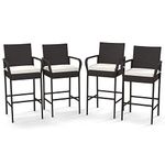 Tangkula Patio Wicker Barstools Set of 2, Outdoor PE Rattan Bar Chairs with Armrests & Soft Cushions, Stable Metal Frame, 400 lbs Max Load, Mix Brown PE Wicker Bar Chairs for Porch, Backyard (2)