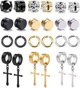 JEWPARK 12 Pairs 316L Stainless Steel Magnetic Earring for Men Women Clip On Non Pierced Cool Face Earring Set