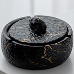 La Sheer LaSheer Ceramic Ashtray with Lid,Windproof Ashtrays for Cigarettes for Home Indoor Outdoor Office Tabletop,Weed Smoking Holder Water Transfer Marbled Ashtrays Cool Decor - Marble Black