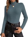 Ekouaer Women's Mock Turtleneck Long Sleeve Shirts Fall Ribbed Tops Fleece Basic Layering Soft Thermal Undershirts Tee Grey Blue M