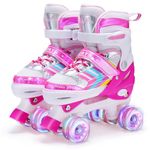 Kids Roller Skates for Girls Boys Adjustable, 8 Light Up Wheels Quad Skates for Girls Boys Toddler Beginners Indoor and Outdoor Fun. (Pink, UK 11-1)