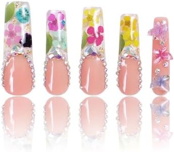 LOVFUL Press on Nails Flora| Handmade with Full Covered Crystals| Reusable Fake Nails| Square Mid length 1.7in| H176-S