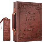 FINPAC Classic Bible Cover, Large PU Leather Carrying Book Case Church Bag Bible Protective with Handle, Gift for Men, Women, Father, Mother, Friends [Trust in The Lord] -Brown