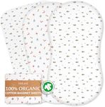 Sweave Organic Moses Basket Sheets Fitted (2-Pack) - 100% GOTS Certified Bassinet Sheets, Breathable Cotton Sheets - Compatible with Moses Baskets and Most Bassinets (84x40 cm)