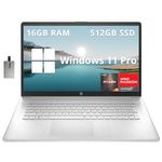 HP 17.3" FHD Laptop, AMD Ryzen 5 5500U, 16GB RAM, 512GB SSD, AMD Radeon Graphics, Numeric Keyboard, 720p HD Webcam, WiFi, Windows 11 Pro, Silver, 32GB Hotface USB Card