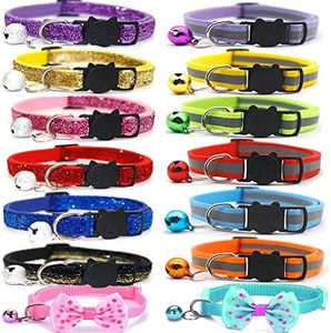 14 Pack Cat Collars,Reflective Cat Collar with Bell,Safe Breakaway Kitten Collar,Adjustable from 7.5-12.5",Suitable for Female Male Cats, Puppy and Other Small Pet,Pet Supplies,Accessories