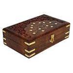 Ajuny Handmade Wooden Jewellery Box with Brass Inlay for Women | Hand carved Multipurpose Keepsake Storage Travel Organizer | Vintage Decorative Chest Trinket Holder Gift - 8x5