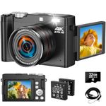 Digital Camera 4K 64MP Autofocus Vlogging Camera with 32GB Card & Macro Function, 18X Digital Zoom Compact Digital Camera with 2.8'' 180° Flip Screen & 2 Batteries for Teens Beginners Adults