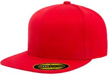 Yupoong Flexfit Premium 210 Fitted Flat Brim Baseball Hat, Red, Large-X-Large