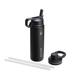 ThermoFlask Double Wall Vacuum Insulated Stainless Steel Water Bottle with Two Lids, 0.7 Liter / 24 Ounce, Black