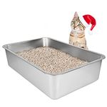 IKITCHEN Stainless Steel Cat Litter Box, Metal Cat Litter Tray with Anti-Slip Rubber Bottom, Kitty Litter Pan 19.5" L x 13.5" W x 6" H, Non Stick, Non Odor Absorbing, Easy Clean