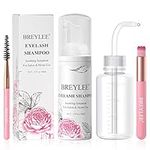 BREYLEE Lash Shampoo for Lash Extensions, 60ml+Rinse Bottle+Brushes, Eyelash Extension Cleanser, Lash Cleanser, Lash Wash, Lash Bath, Lash Cleaner, Paraben & Sulfate Free for Salon and Home Use