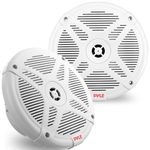 Pyle 6.5 Inch Marine Speakers (Pair) - 2-way IP-X4 Waterproof and Weather Resistant Outdoor Audio Dual Stereo Sound System with 600 Watt Power and Low Profile Design - Pyle PLMR652W (White)