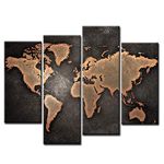 4 Panel General World Map Black Background Wall Art Painting Pictures Print On Canvas Art The Picture For Home Office Modern Decoration