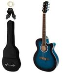 World Rhythm 3/4 Acoustic Guitar - Small Body Cutaway Guitar for Beginners in Blue