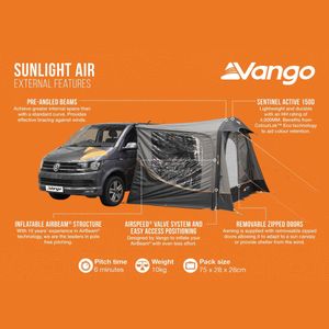 Vango Sunlight AirBeam Campervan Awning – Inflatable Canopy with Side & Front Panels