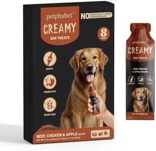 PETPHABET Lickable Squeeze Treats for Dogs, Creamy Puree Dog Food Meal Topper, Puppy Pouch Treats for Training and Enrichment, Healthy Beef Chicken & Apple Recipe (11.2 oz / 8 Pack)