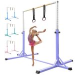 FBSPORT Gymnastics Bar Horizontal Bar with Gymnastic Rings for Kid,13 Height Adjustable, Junior Training Kip Bar Gymnastics Training Equipment for Home Gym Indoor Garden Outdoor Purple