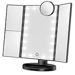 HAMSWAN Makeup Mirror Vanity Mirror with Lights, 1X 2X 3X 10X Magnifying, Lighted Makeup Mirror, Touch Control, Dual Power Supply, Portable LED Makeup Mirror, Women Gift (Black+10X)