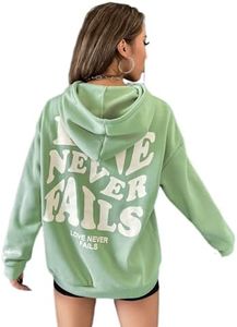 Floerns Women's Letter Graphic Print Long Sleeve Drawstring Hoodie Sweatshirts A Mint Green Large