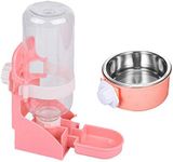 Kathson Rabbit Suspended Feeder Dispenser Hanging Water Fountain Automatic Bottle,Crate Bowl Removable Plastic Stainless Steel Pet Cage Coop Cup with Bolt Holder Set for Bunny Cat Dog and Other Animal