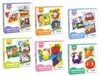 Frank First Fun & Educational Jigsaw Puzzles for Kids - Combo Pack of 6 with Set of 3 Cardboard Puzzles Each - Travel Time, The Jungle, On Road, Animals, Fruits & Vegetables - Age 3 Years Old & Above