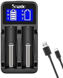 Intelligent Charger, Snado LCD Display Universal Smart Charger for Rechargeable Batteries Li-ion Batteries 18650 18490 18350 17670 17500 16340 14500, Ni-MH/Ni-Cd A AA AAA Batteries (2 Slots)