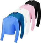 5 Pack: Womens Plus Size Just My Crop Top High Waist Dry Fit Active Wear Yoga Workout Athletic Clothes Running Gym Exercise Ladies Long Sleeve Crew Scoop Neck Wicking Tees T-Shirt Winter- Set 12,3X