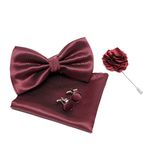 RIZORO Mens Bow Tie For Men With Cufflinks Pocket Square & Brooch Pin in Gift Box (Maroon)