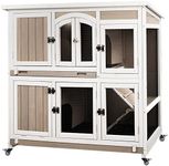 Gowoodhut 47"L Rabbit Hutch Indoor Wooden 2 Story Rabbit Large Bunny Hutch Outdoor Bunny Cage on 4 Metal Wheels and 2 Deeper Pull Out Trays, Ramp,Guinea Pig Pet House for Small to Medium Animals,Grey