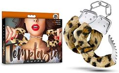 Blush Novelties Temptasia Realistic Leopard Print Faux Fur Metal Hand Cuffs - Double Lock Adjustable Wrist Restraints with Keys - Heavy Duty Fantasy Bondage BDSM Kinky Sex Toy for Couples