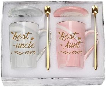 Best Aunt Ever and Best Uncle Ever Mug, Aunt and Uncle Gifts, Best Aunt Uncle Ever Coffee Mug Set, Birthday Mothers Day Gifts for Aunt Uncle from Nephew Niece 14OZ Pink with Gift Box Spoon Coaster