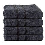 Towelogy® 600GSM Cotton Washcloths Multipack Quick Dry Flannels Face Towels Hotel Spa Bathroom Make Up Remover Cloths 30x30cm (Black, Pack Of 4)