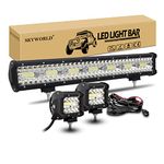 SKYWORLD LED Light Bar, 20 inch 420W Spot Flood Combo Off Road Work Lights Driving Lamp + 2 x 60W 4 inch LED Pods Fog Lights with Wiring Harness Kit for Truck Tractor 4x4 4WD Car ATV UTV SUV 12V 24V