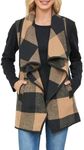 YACUN Women Plaid Vest Lapel Open Front Sleeveless Jacket Outerwear Cardigan with Pockets Coffeeblack XXL