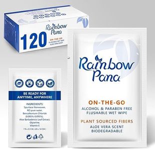 RainbowPana Flushable Wipes, 120 Count, ON-THE-GO Individually Wrapped - Butt Wipes for Women and Men, Travel Wipes for Family - Infused with VE and Aloe, pH Balanced, Paraben/Fragrance/Alcohol Free