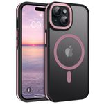 BENTOBEN for iPhone 15 Phone Case,iPhone 15 Magnetic Case [Compatible with MagSafe] Translucent Matte Slim Fit Anti-Slip Shockproof Women Men Protective Case Cover for iPhone 15 6.1",Pink/Black