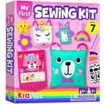 KRAFUN My First Sewing Kit for Kids Age 5 6 7 8 9 Beginner Art & Craft, includes 6 Easy Projects Dolls and Pillows, Instruction & Plush Felt Materials for Learn to Sew, Embroidery Skills