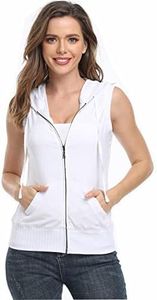 Dilgul Women's Sleeveless Hoodies Zip Up Hooded Vest Casual Sweatshirt with Kanga Pocket White L