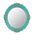 Eaoundm 33 x 37.6 cm Decorative Wall Mirror,Vintage Hanging Mirrors for Bedroom Living-Room Dresser Decor Oval (Blue)