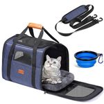 Morpilot Cat Carrier - Airline Approved, Top Opening Portable Dog Bag with Breathable Mesh/Removable Mat, Adjustable Shoulder Strap & Bowl, Foldable Travel Cage, L, Denim (Max 9kg)