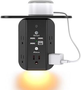 Wall Outlet Extender with Shelf and Night Light,Surge Protector,USB Wall Charger with 5 USB Outlets and 3 USB Ports 1 USB C Outlet